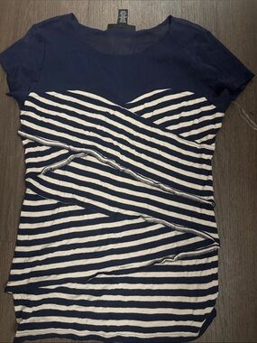 INC Navy and White Striped Women’s Short Sleeve Top